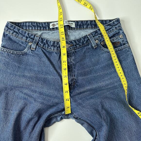 Harley Davidson Jeans Womens 12 Long Blue Boot Cut Biker Moto Grunge Denim - Picture 13 of 16